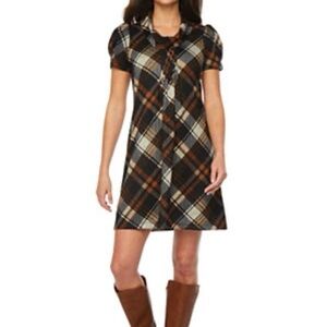 JH Jessica Howard Short Puff Sleeve Cowl Neck Plaid Knit Dress Size M